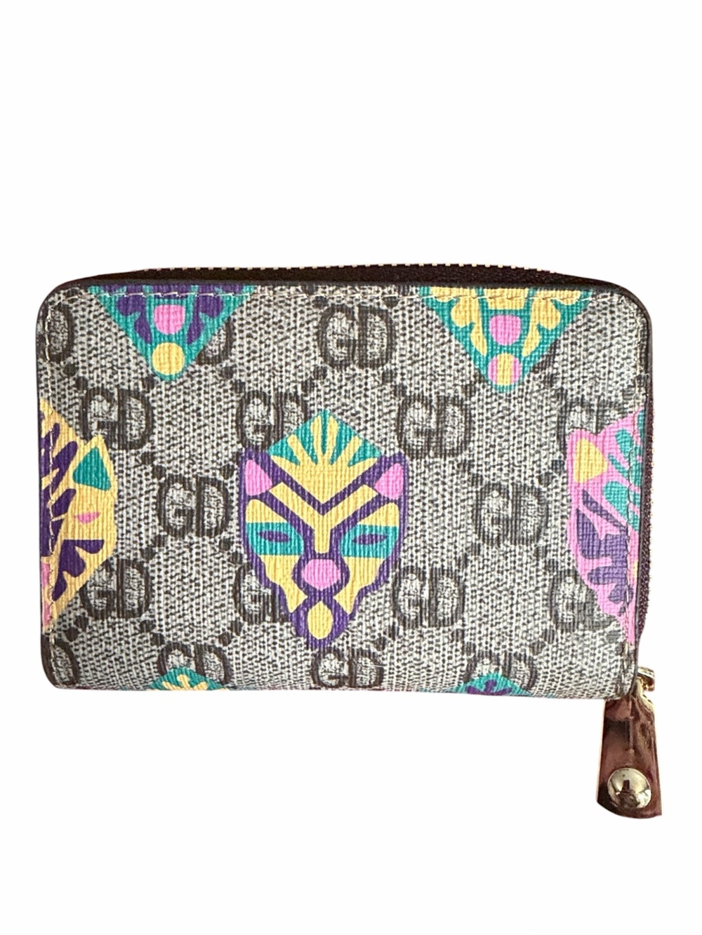 GG brown print card case zip around  double G